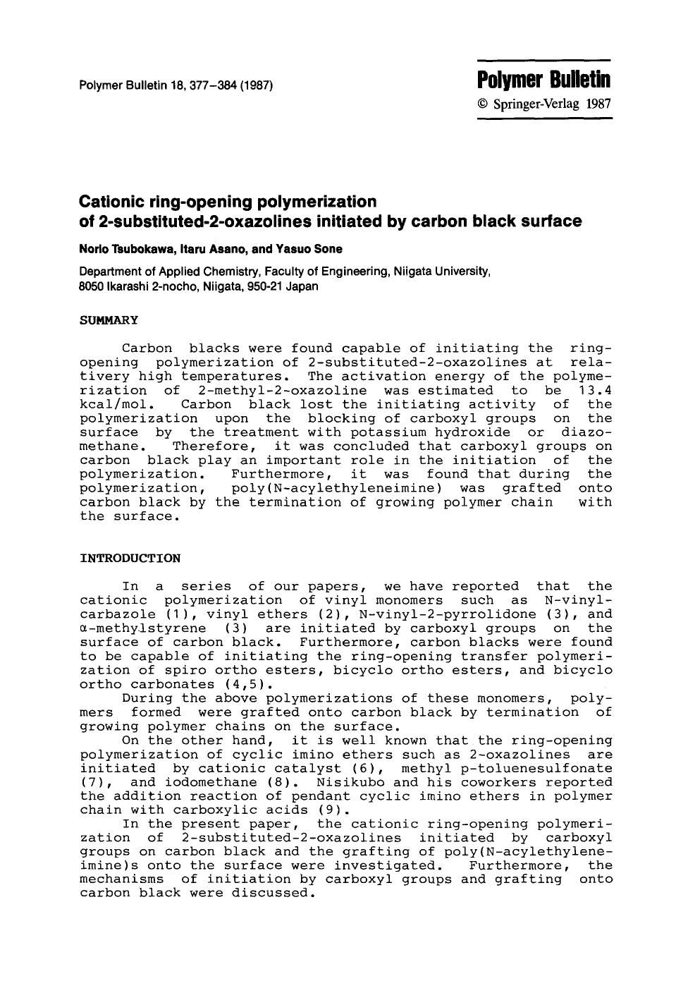 Cationic ring-opening polymerization of 2-substituted-2-oxazolines initiated by carbon black surface by Unknown