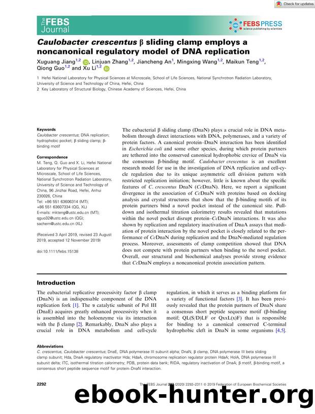 CaulobacterÂ crescentus Î² sliding clamp employs a noncanonical regulatory model of DNA replication by Unknown