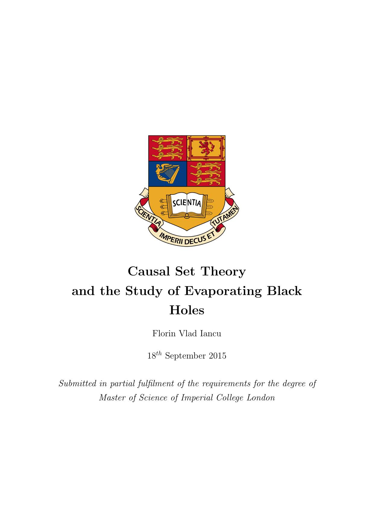 Causal Set Theory and the Study of Evaporating Black Holes by Florin Vlad Iancu