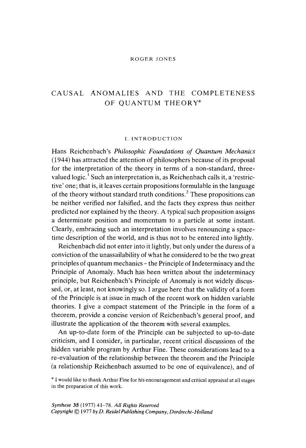 Causal anomalies and the completeness of quantum theory by Unknown
