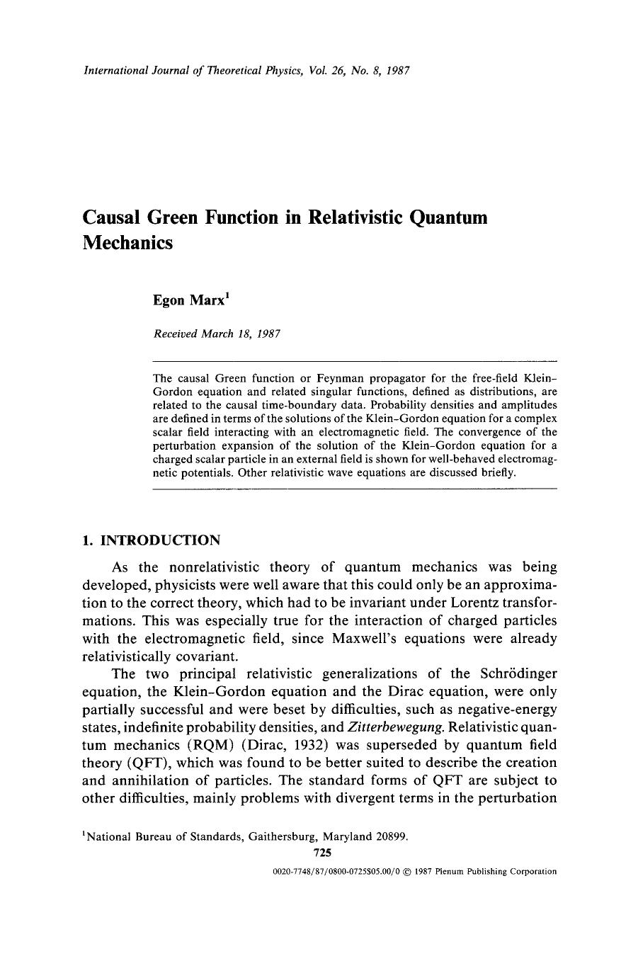 Causal green function in relativistic quantum mechanics by Unknown
