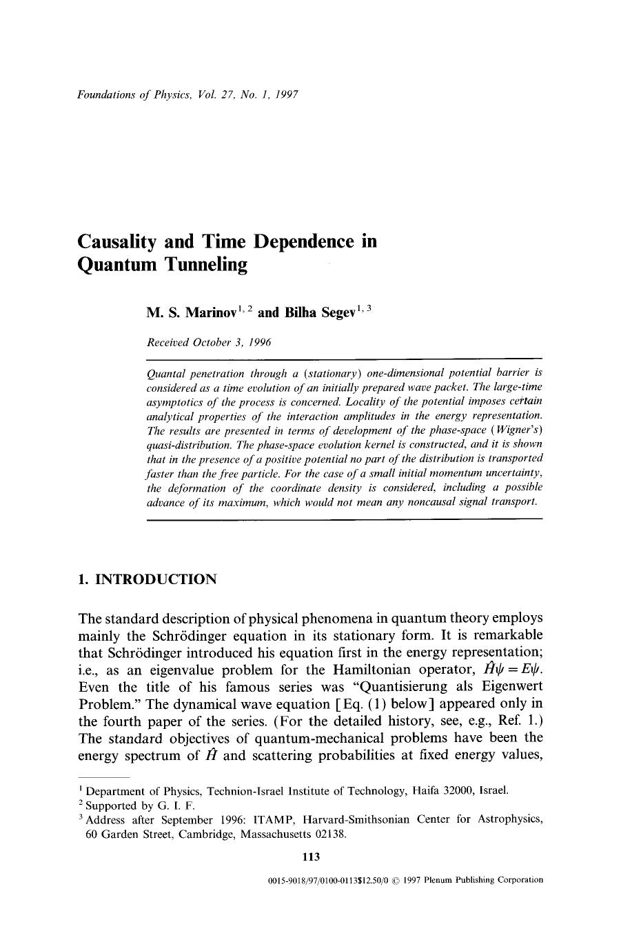 Causality and time dependence in quantum tunneling by Unknown
