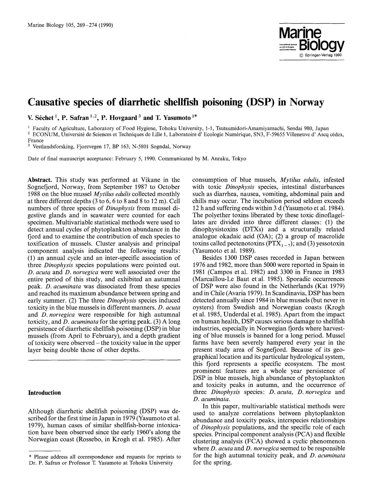 Causative species of diarrhetic shellfish poisoning (DSP) in Norway by Unknown