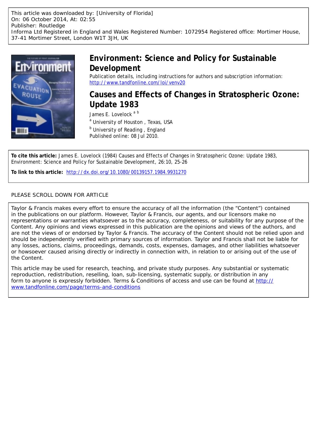 Causes and Effects of Changes in Stratospheric Ozone (1984) by Unknown