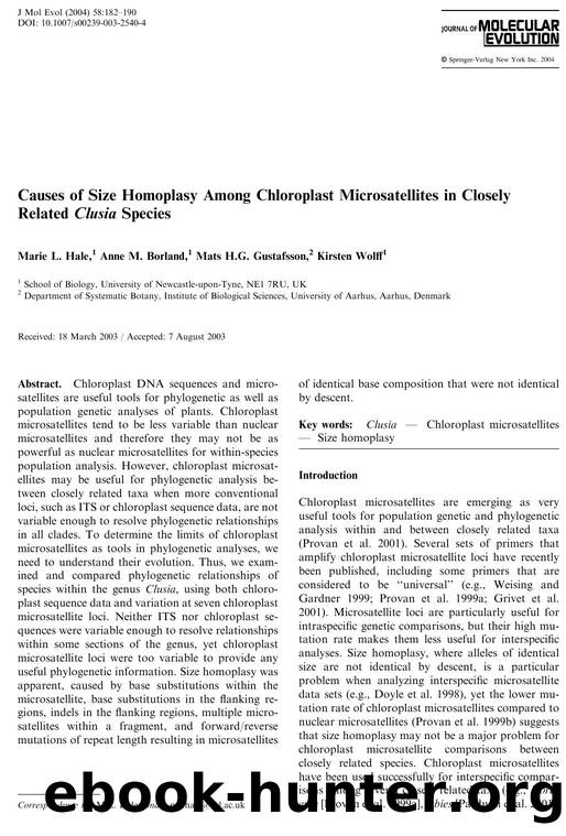 Causes of Size Homoplasy Among Chloroplast Microsatellites in Closely Related Clusia Species by Hale M.L. et al