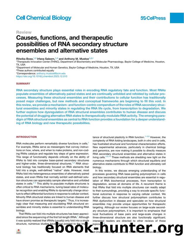 Causes, functions, and therapeutic possibilities of RNA secondary structure ensembles and alternative states by Ritwika Bose & Irfana Saleem & Anthony M. Mustoe