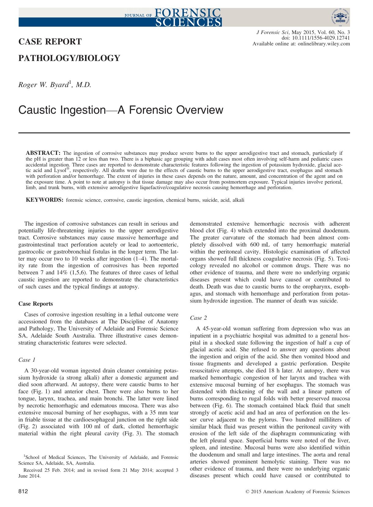 Caustic Ingestion—A Forensic Overview by Unknown