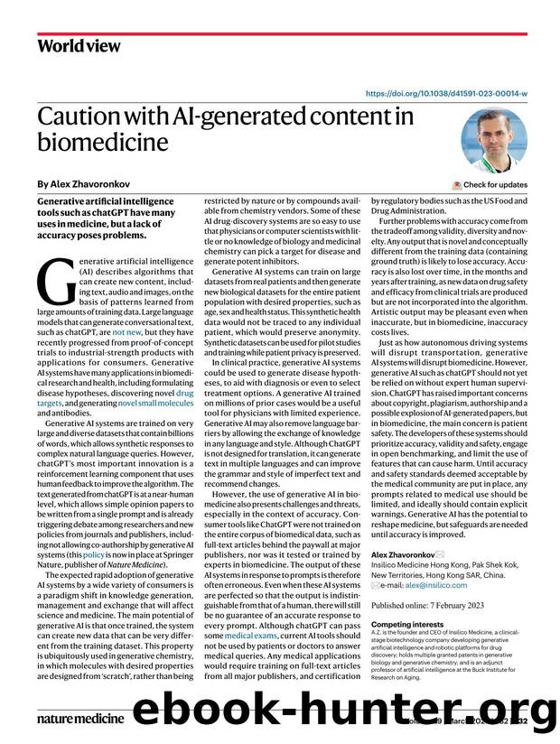 Caution with AI-generated content in biomedicine by Alex Zhavoronkov