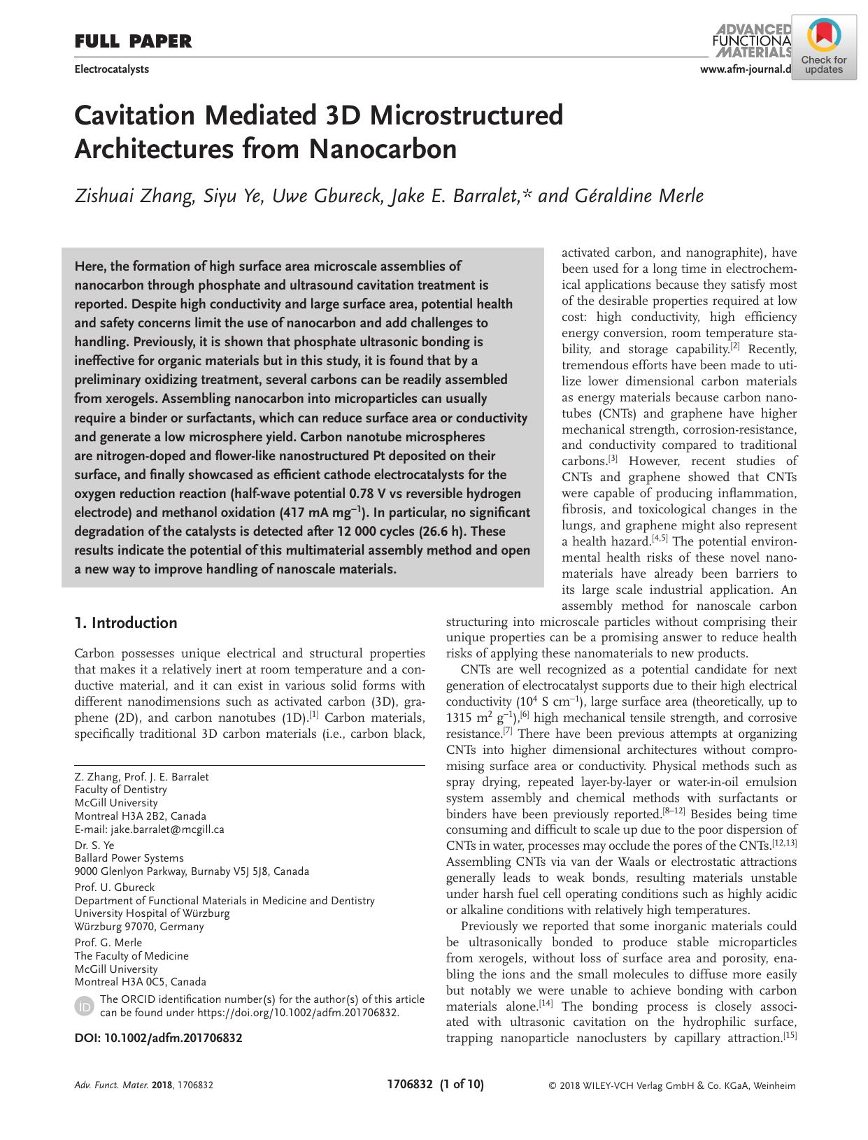 Cavitation Mediated 3D Microstructured Architectures from Nanocarbon by Unknown