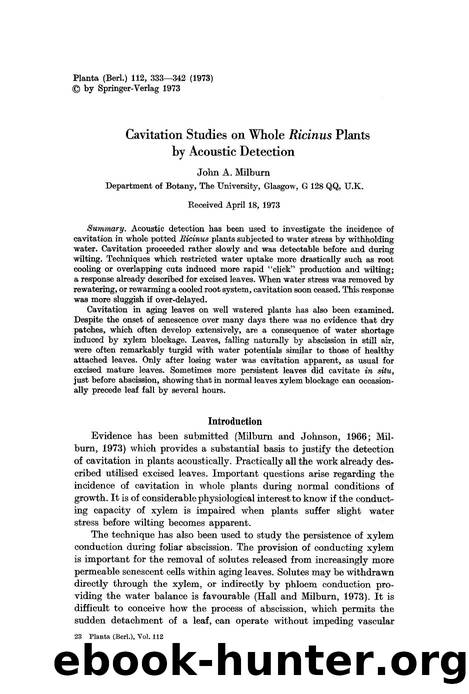 Cavitation studies on whole <Emphasis Type="Italic">Ricinus<Emphasis> plants by acoustic detection by Unknown