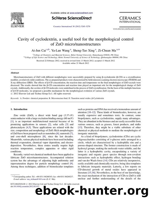 Cavity of cyclodextrin, a useful tool for the morphological control of ZnO micronanostructures by Ai-Jun Cai