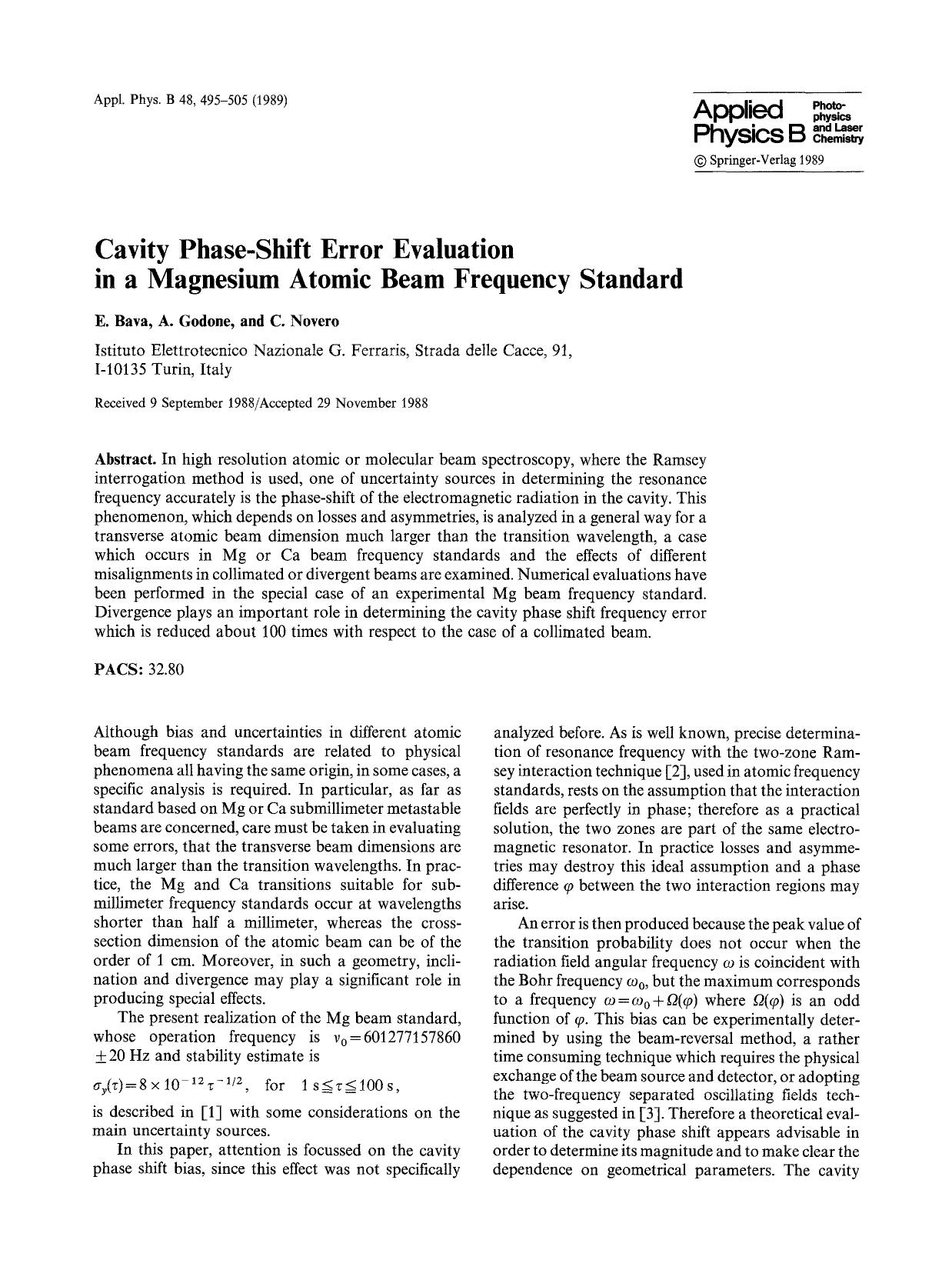 Cavity phase-shift error evaluation in a magnesium atomic beam frequency standard by Unknown