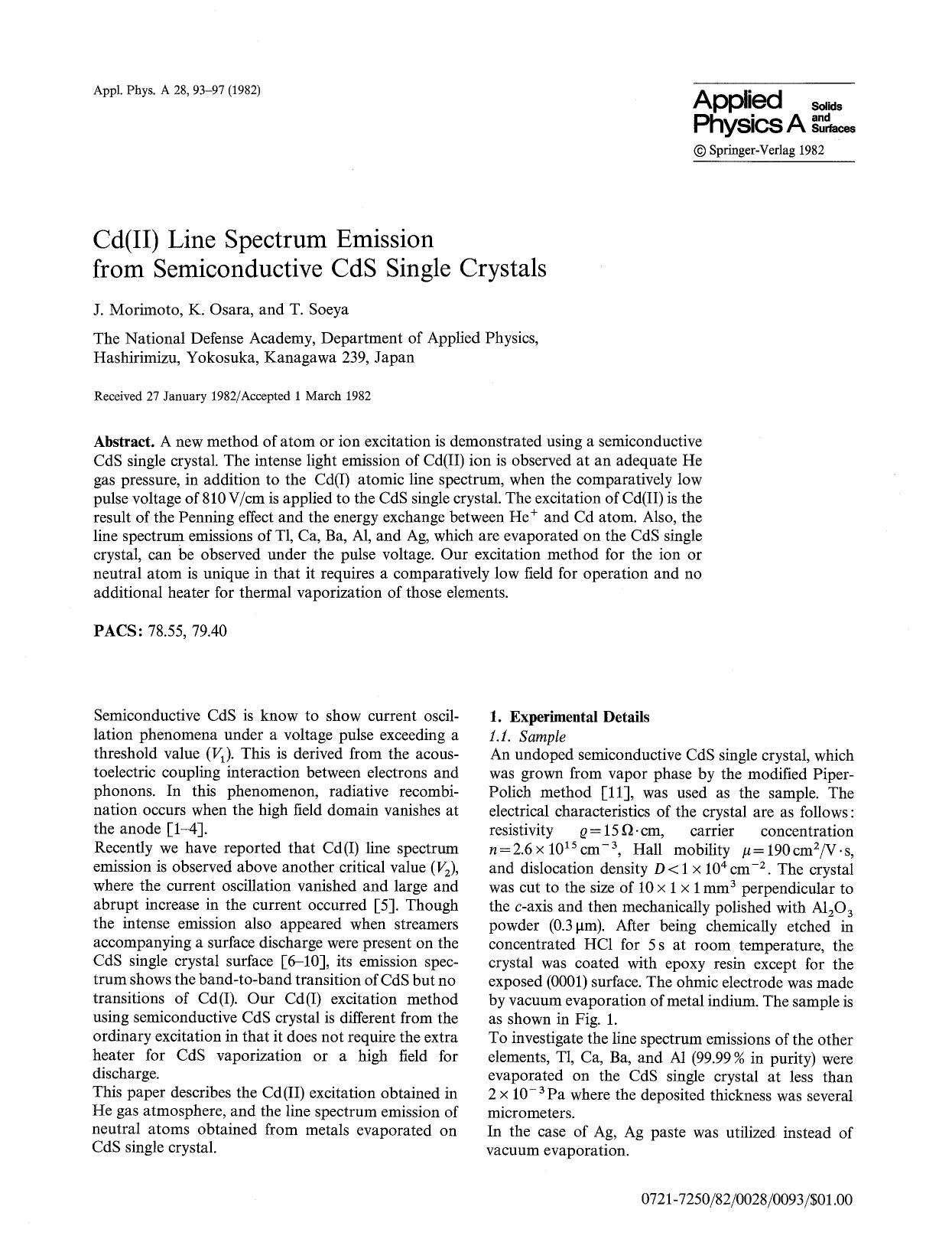 Cd(II) line spectrum emission from semiconductive CdS single crystals by Unknown
