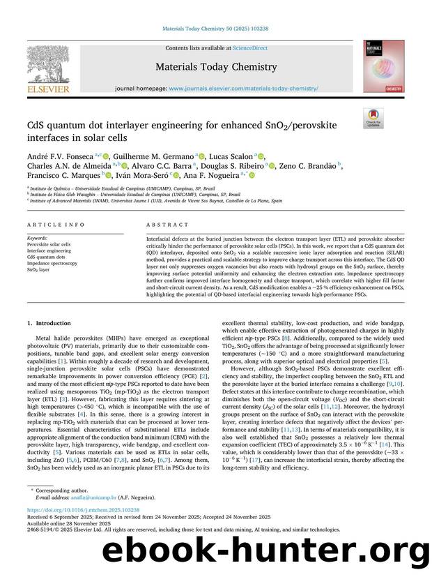 CdS quantum dot interlayer engineering for enhanced SnO2perovskite interfaces in solar cells by unknow