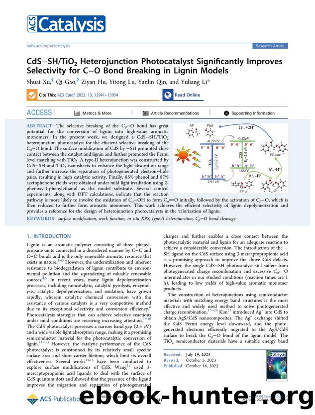 CdSâSHTiO2 Heterojunction Photocatalyst Significantly Improves Selectivity for CâO Bond Breaking in Lignin Models by Shuai Xu Qi Gao Ziyan Hu Yitong Lu Yanlin Qin and Yuliang Li