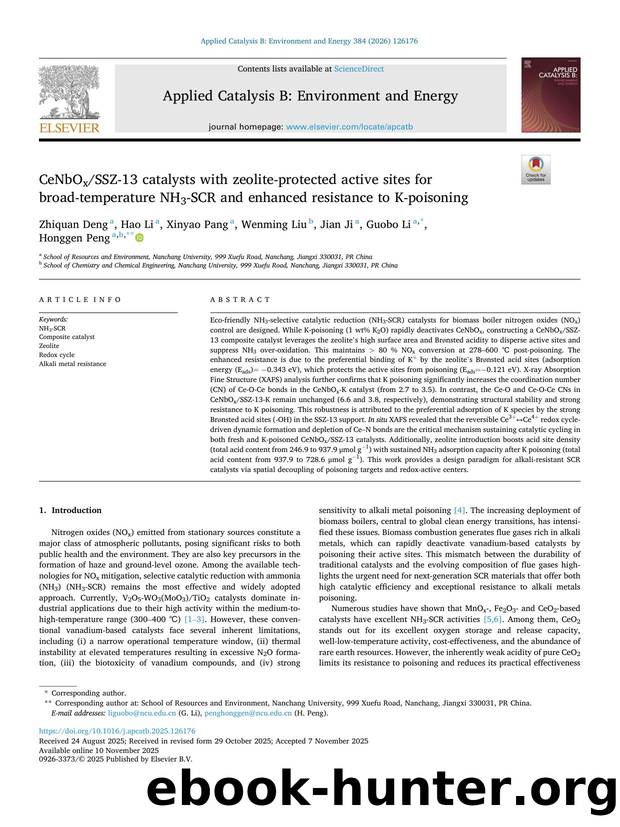 CeNbOxSSZ-13 catalysts with zeolite-protected active sites for broad-temperature NH3-SCR and enhanced resistance to K-poisoning by Zhiquan Deng & Hao Li & Xinyao Pang & Wenming Liu & Jian Ji & Guobo Li & Honggen Peng