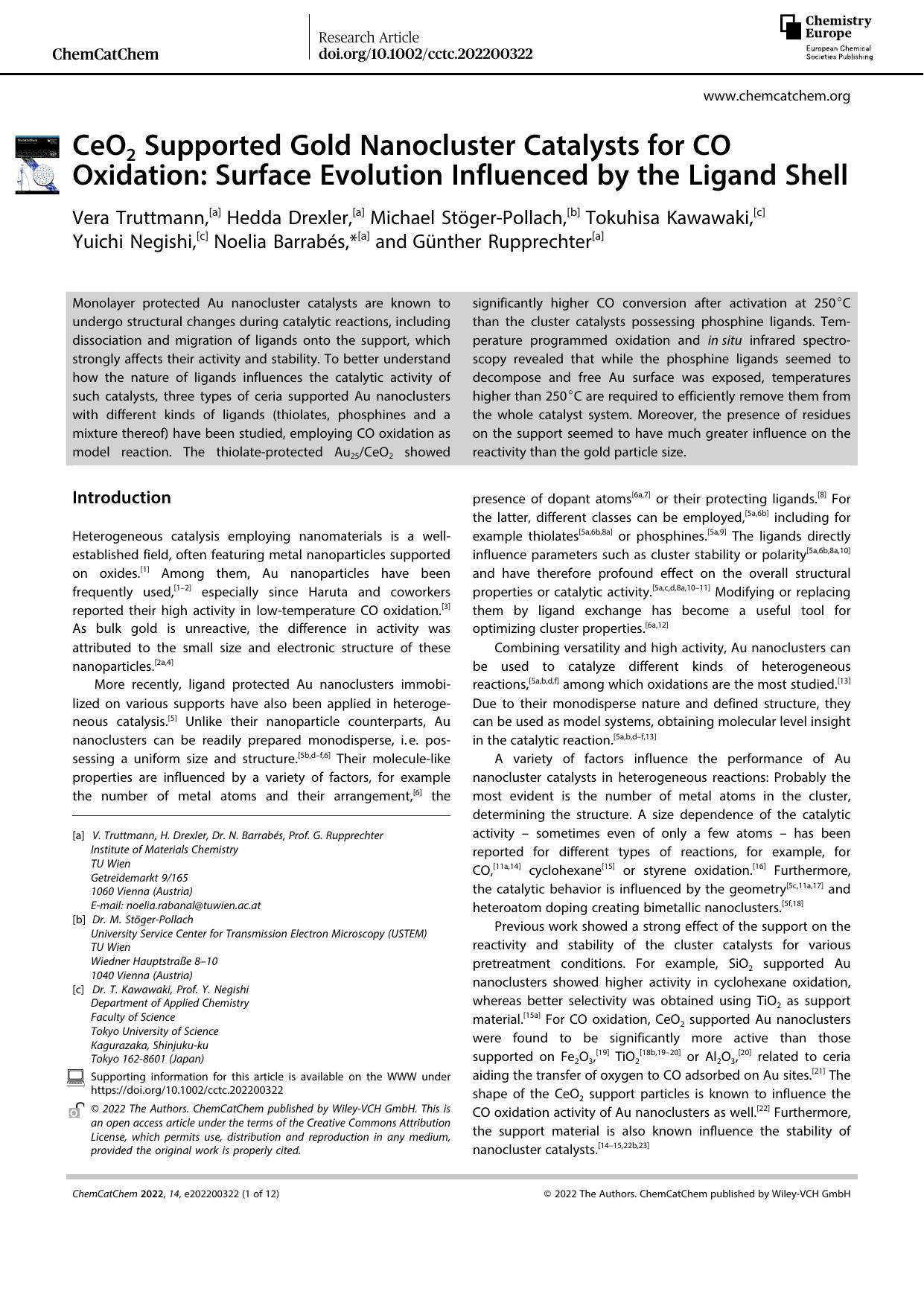 CeO2 Supported Gold Nanocluster Catalysts for CO Oxidation: Surface Evolution Influenced by the Ligand Shell by Unknown