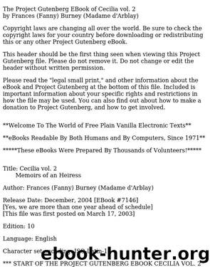 Cecilia; Or, Memoirs of an Heiress â Volume 2 by Fanny Burney