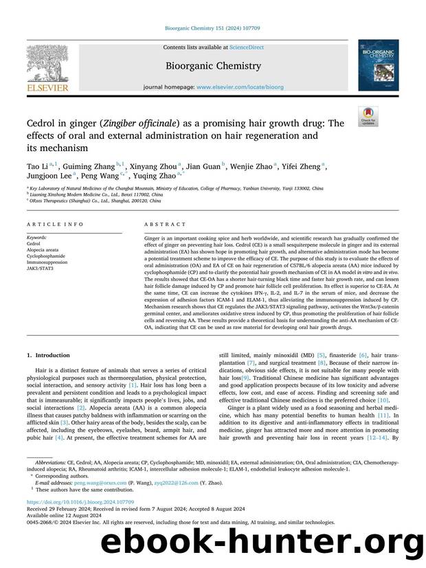 Cedrol in ginger ( Zingiber officinale ) as a promising hair growth drug: The effects of oral and external administration on hair regeneration and its mechanism by Tao Li