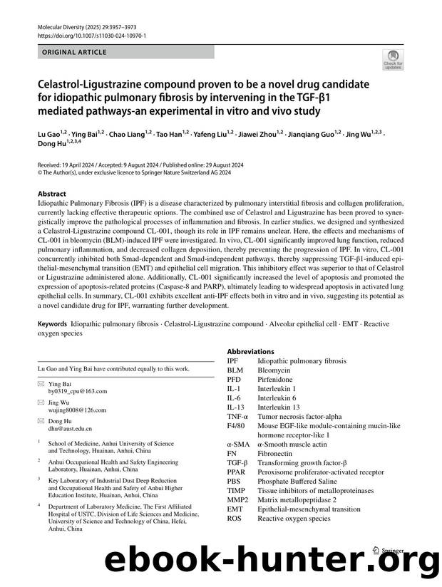 Celastrol-Ligustrazine compound proven to be a novel drug candidate for idiopathic pulmonary fibrosis by intervening in the TGF-Î²1 mediated pathways-an experimental in vitro and vivo study by unknow