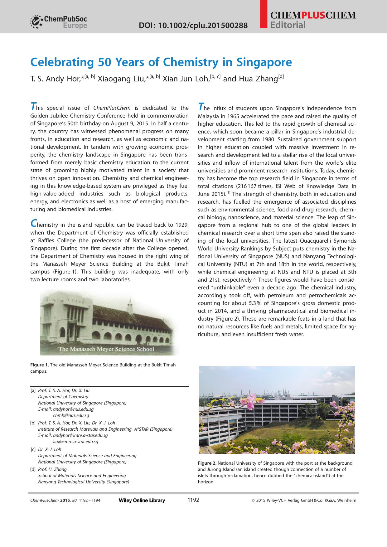 Celebrating 50 Years of Chemistry in Singapore by Unknown