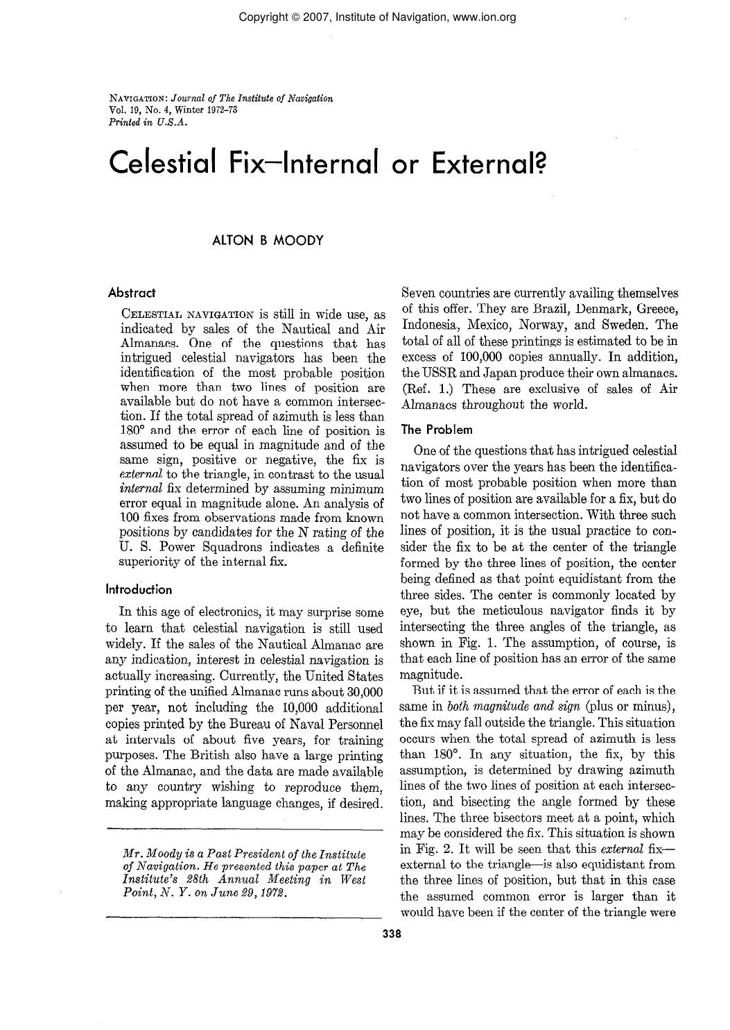 Celestial Fix-lnternal or External? by ALTON B MOODY