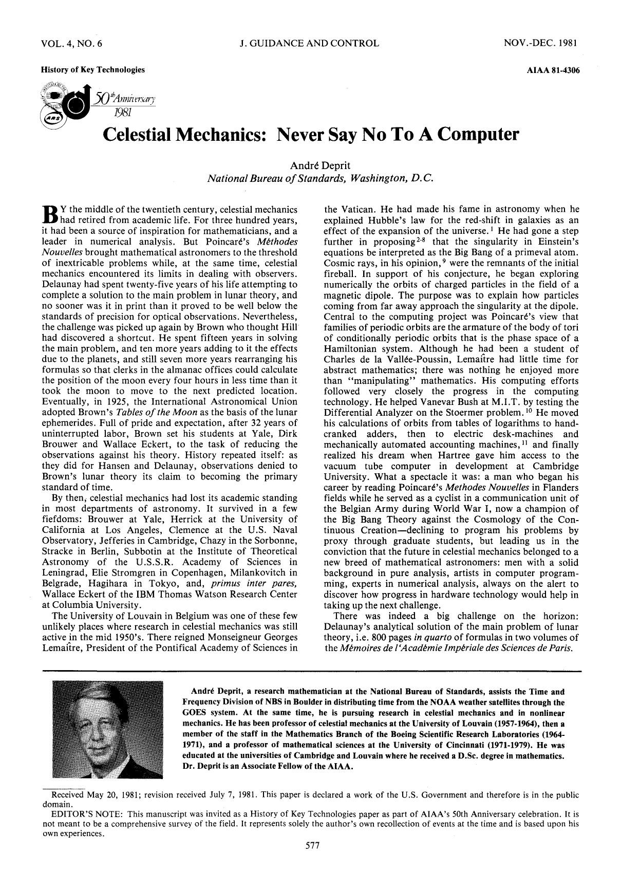 Celestial Mechanics Never Say No To A Computer by Unknown