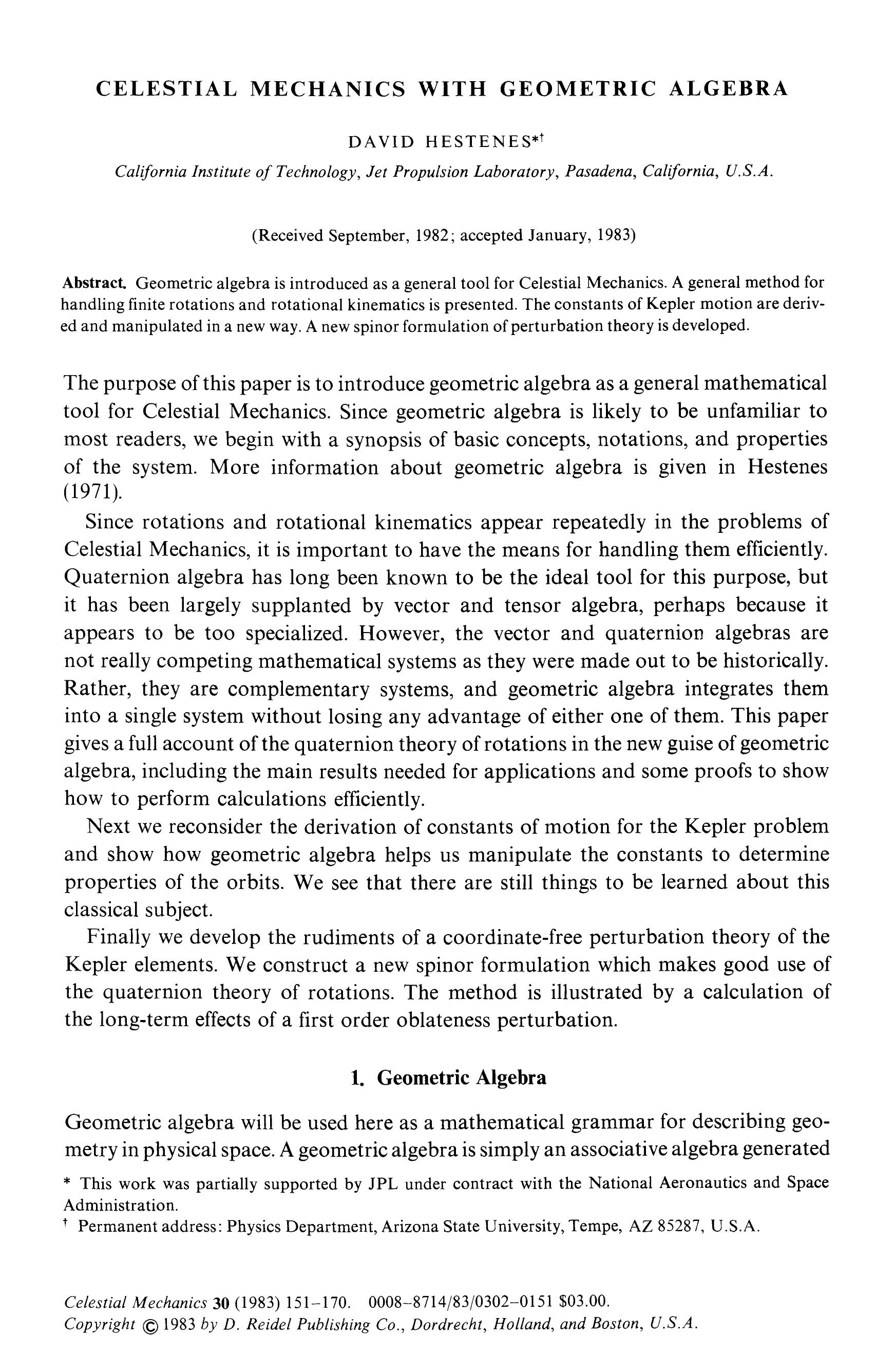 Celestial mechanics with geometric algebra by Unknown