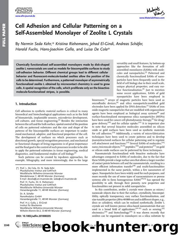Cell Adhesion and Cellular Patterning on a Self-Assembled Monolayer of Zeolite L Crystals by Unknown