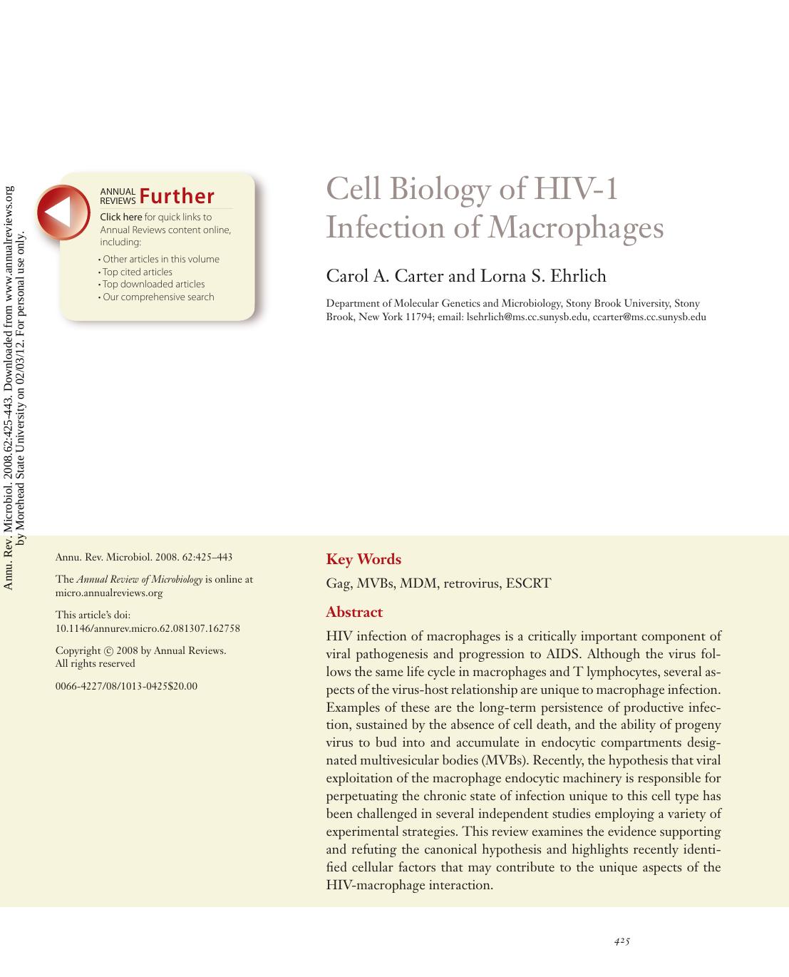 Cell Biology of HIV-1 Infection of Macrophages by Carol A. Carter & Lorna S. Ehrlich