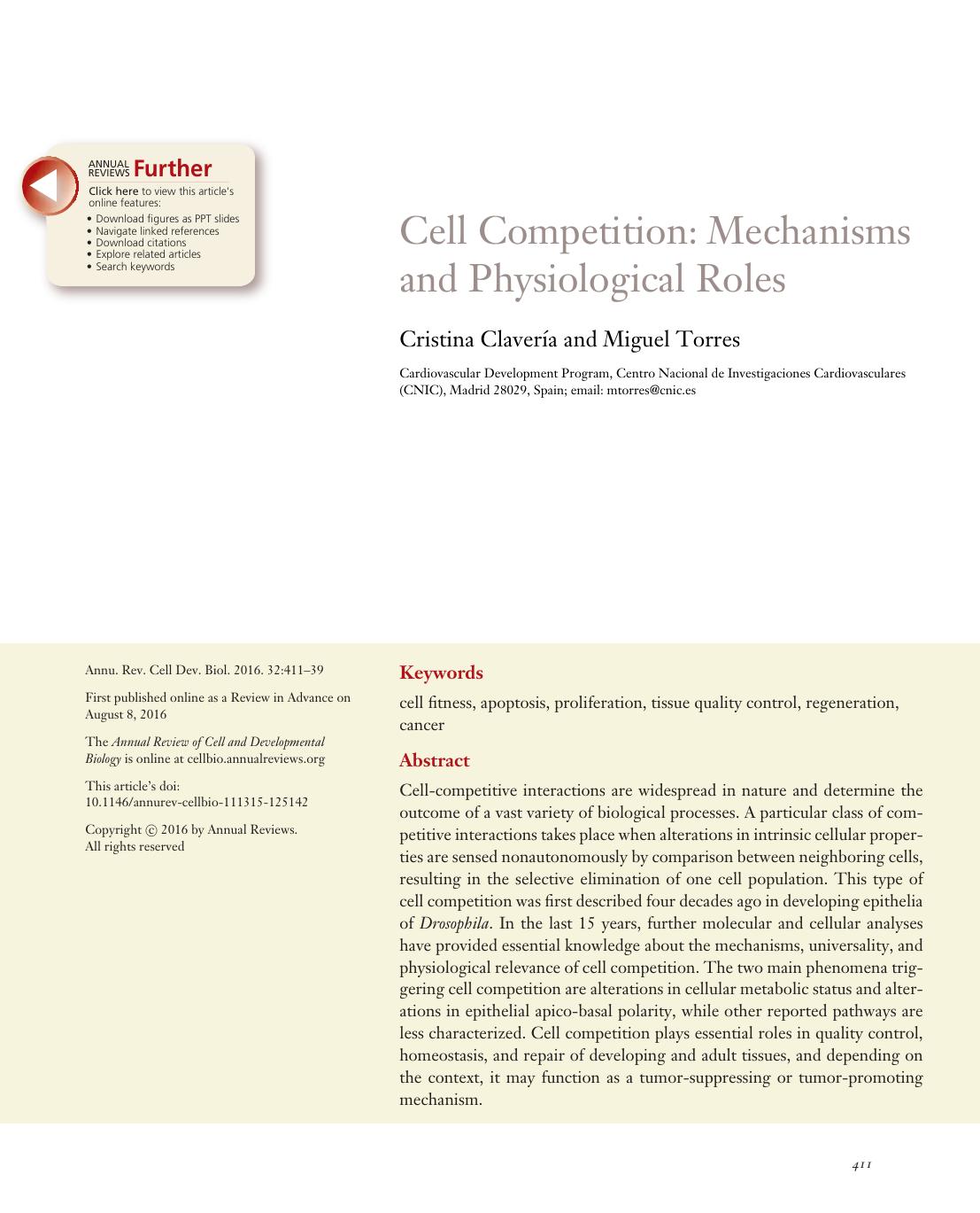 Cell Competition: Mechanisms and Physiological Roles by Cristina Clavería and Miguel Torres