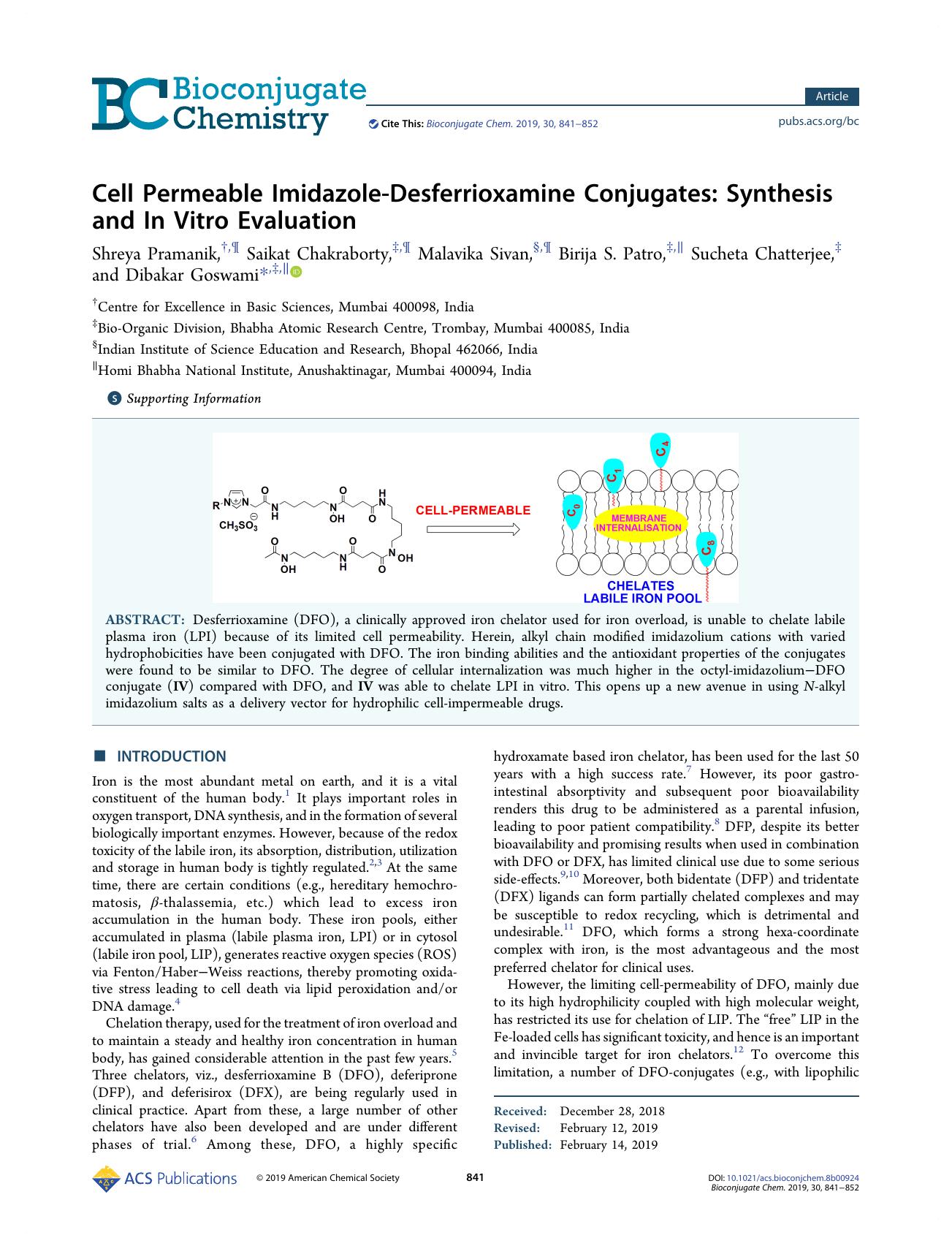 Cell Permeable Imidazole-Desferrioxamine Conjugates: Synthesis and In Vitro Evaluation by unknow