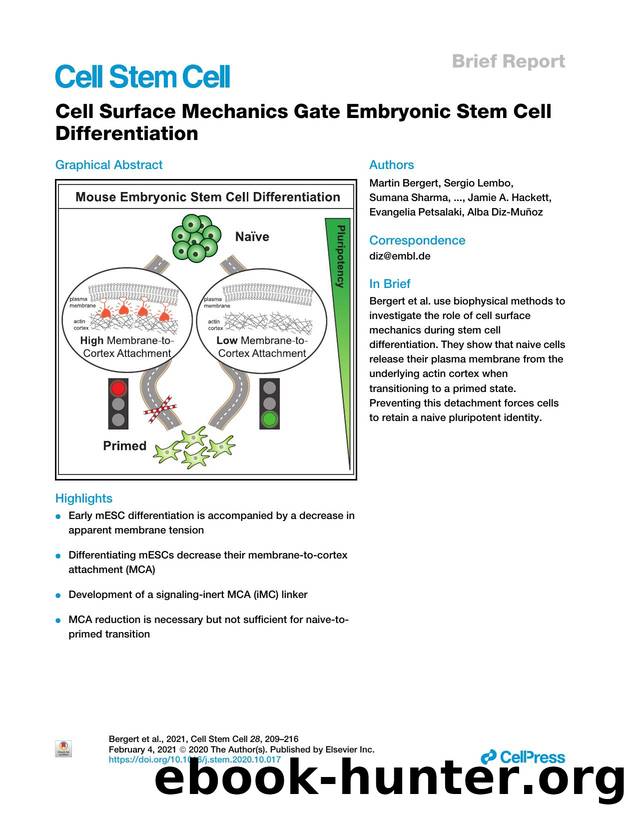Cell Surface Mechanics Gate Embryonic Stem Cell Differentiation by unknow