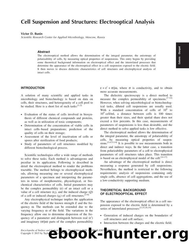 Cell Suspension and Structures: Electrooptical Analysis by Victor D. Bunin