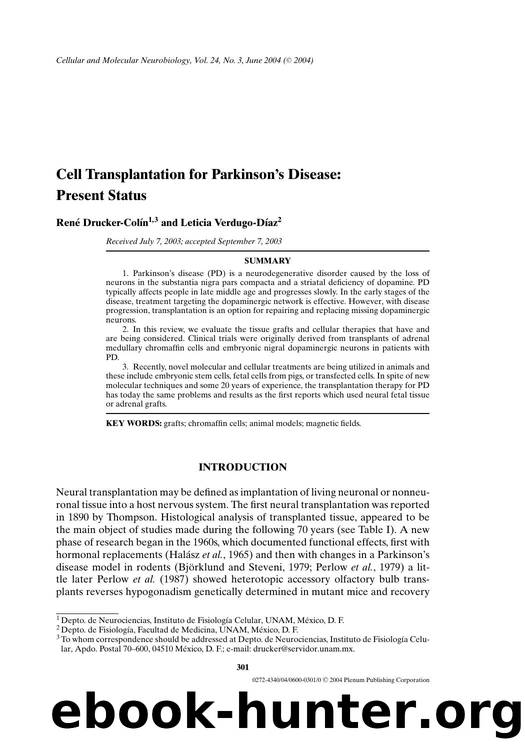 Cell Transplantation for Parkinson's Disease: Present Status by Unknown