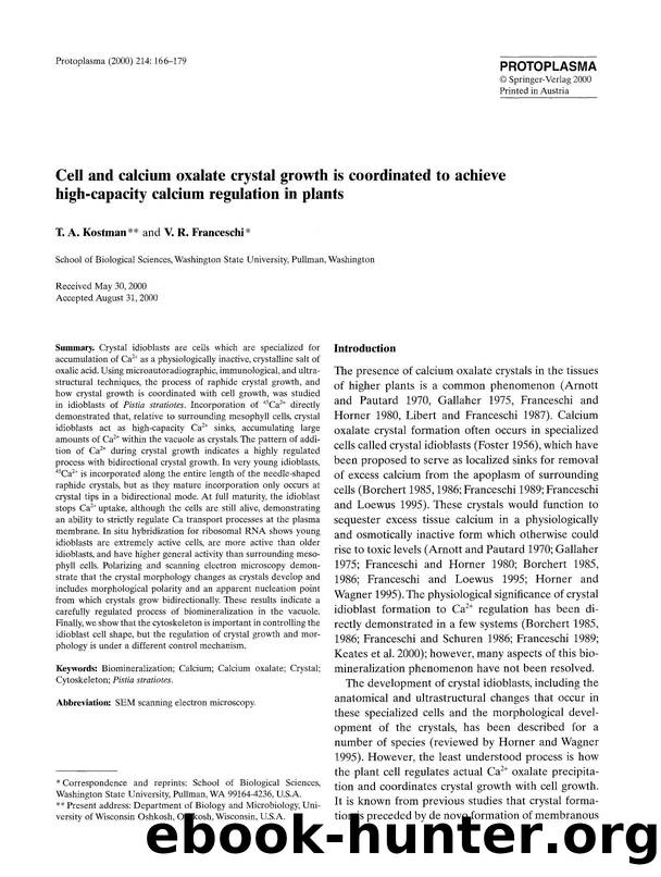 Cell and calcium oxalate crystal growth is coordinated to achieve high-capacity calcium regulation in plants by Unknown