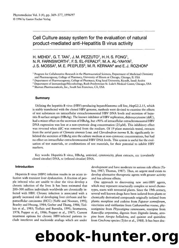 Cell culture assay system for the evaluation of natural product-mediated anti-Hepatitis B virus activity by unknow