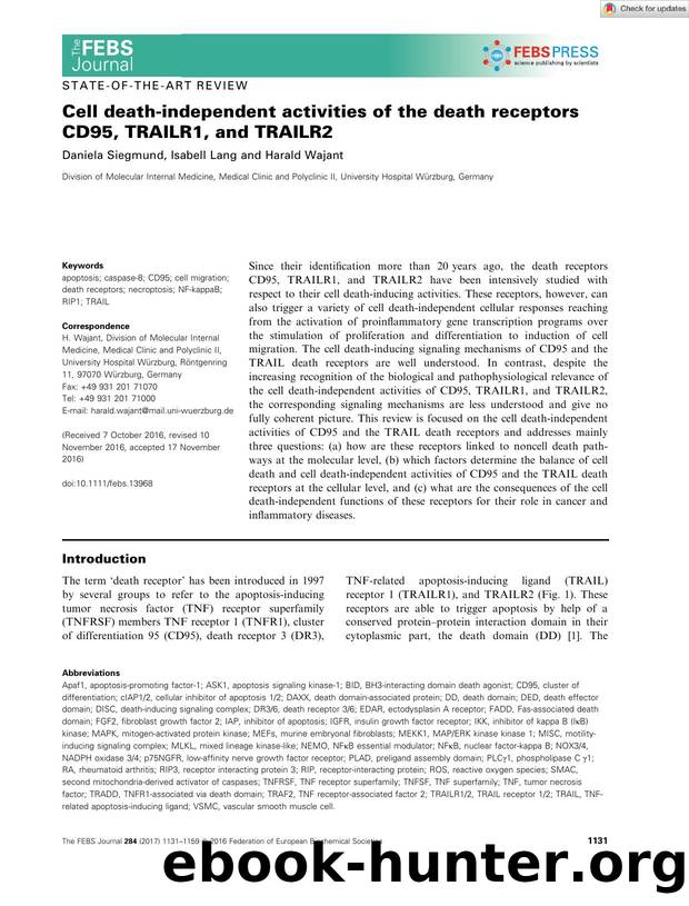Cell deathâindependent activities of the death receptors CD95, TRAILR1, and TRAILR2 by Unknown