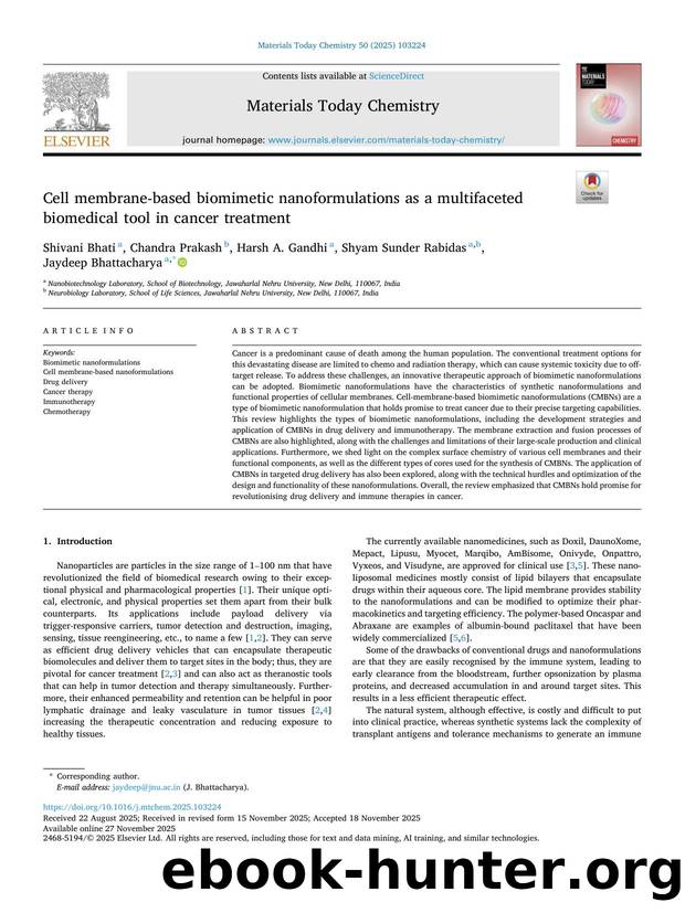 Cell membrane-based biomimetic nanoformulations as a multifaceted biomedical tool in cancer treatment by Shivani Bhati