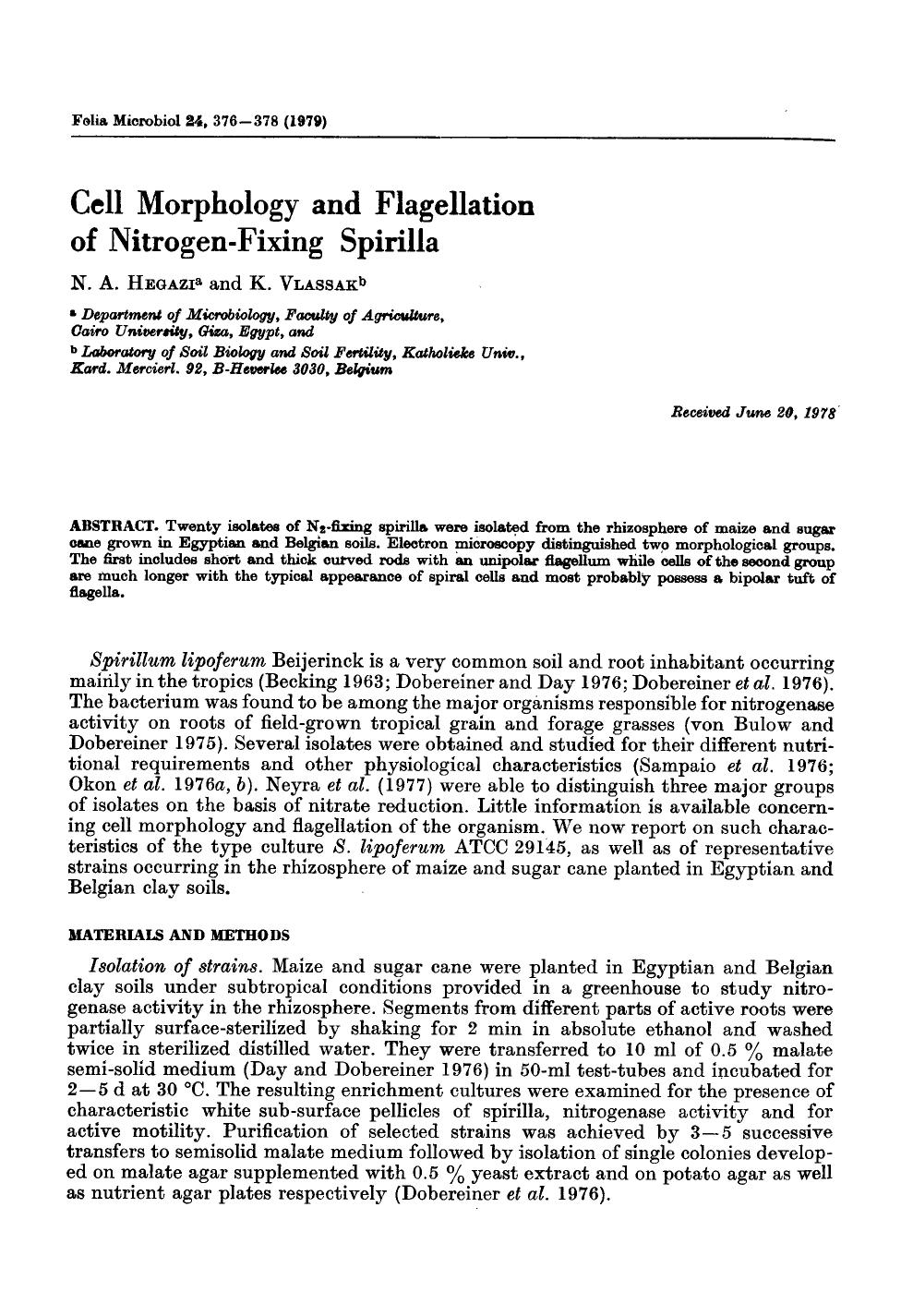 Cell morphology and flagellation of nitrogen-fixing spirilla by Unknown