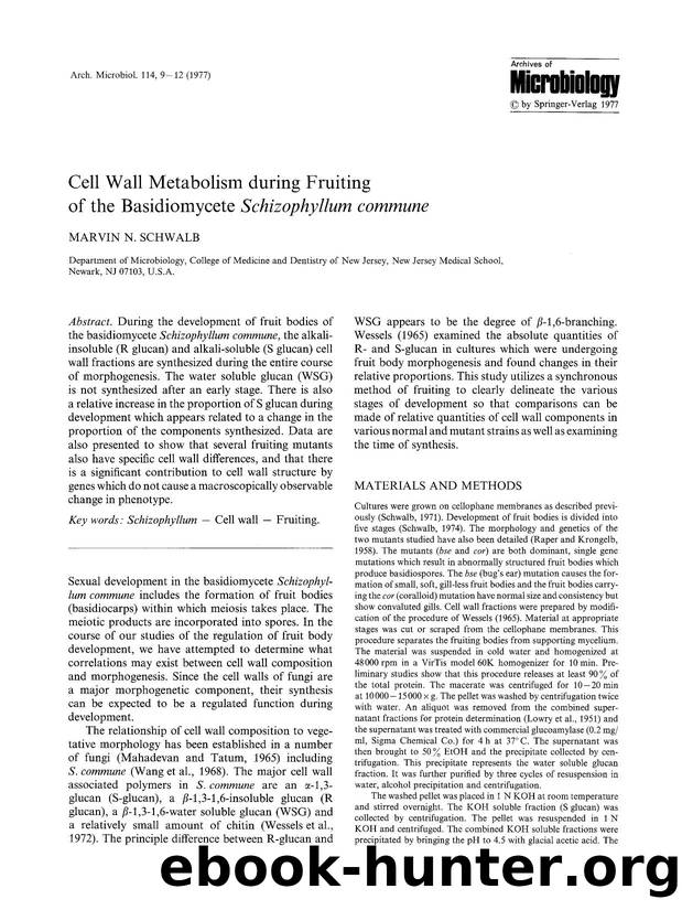 Cell wall metabolism during fruiting of the basidiomycete <Emphasis Type="Italic">Schizophyllum commune<Emphasis> by Unknown