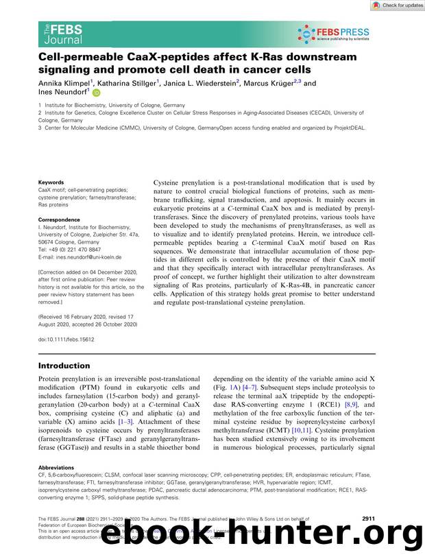 Cellâpermeable CaaXâpeptides affect KâRas downstream signaling and promote cell death in cancer cells by Unknown