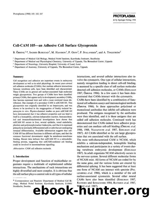 Cell-CAM 105-an adhesive cell surface glycoprotein by Unknown
