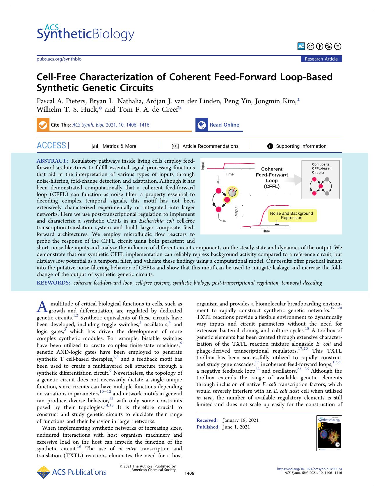 Cell-Free Characterization of Coherent Feed-Forward Loop-Based Synthetic Genetic Circuits by unknow