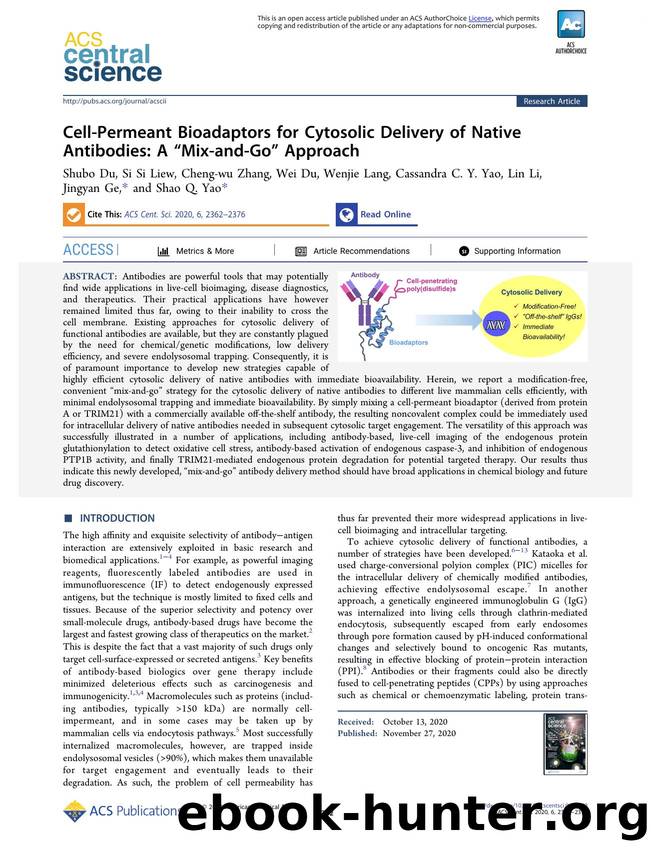 Cell-Permeant Bioadaptors for Cytosolic Delivery of Native Antibodies: A âMix-and-Goâ Approach by unknow