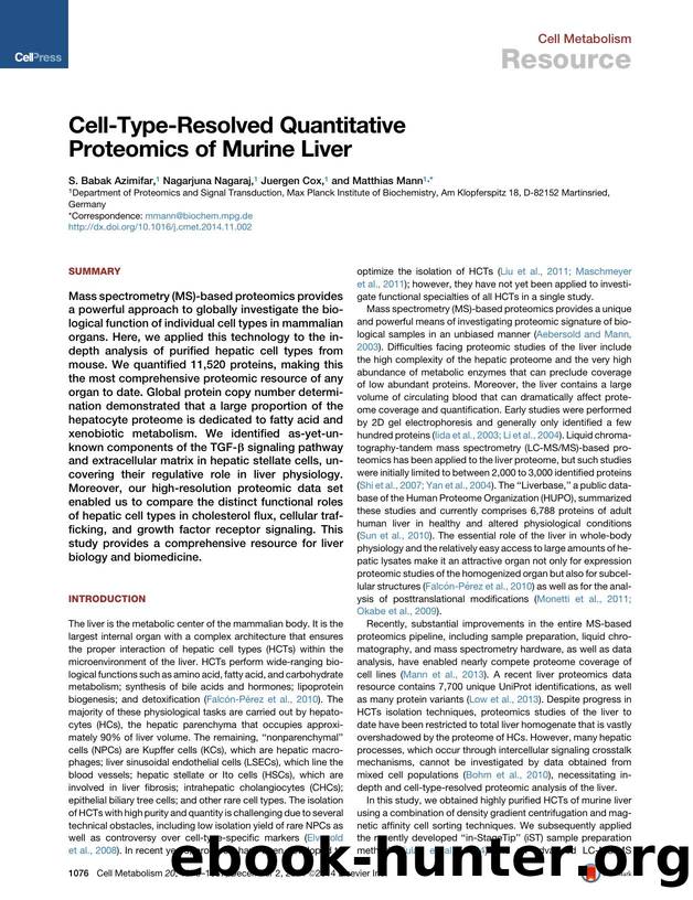 Cell-Type-Resolved Quantitative Proteomics of Murine Liver by S. Babak Azimifar & Nagarjuna Nagaraj & Juergen Cox & Matthias Mann