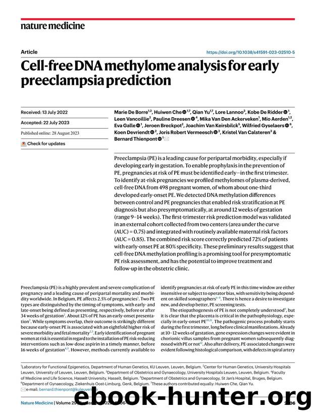 Cell-free DNA methylome analysis for early preeclampsia prediction by unknow