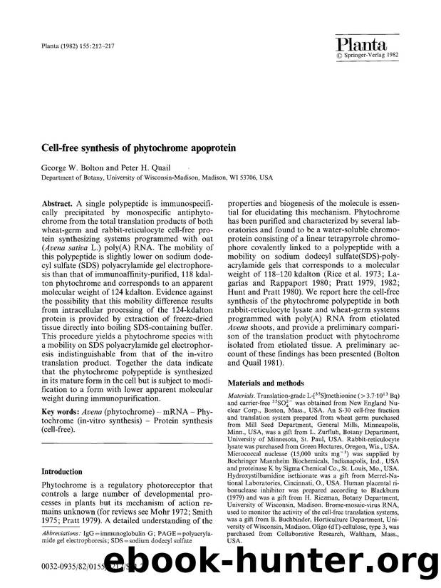 Cell-free synthesis of phytochrome apoprotein by Unknown
