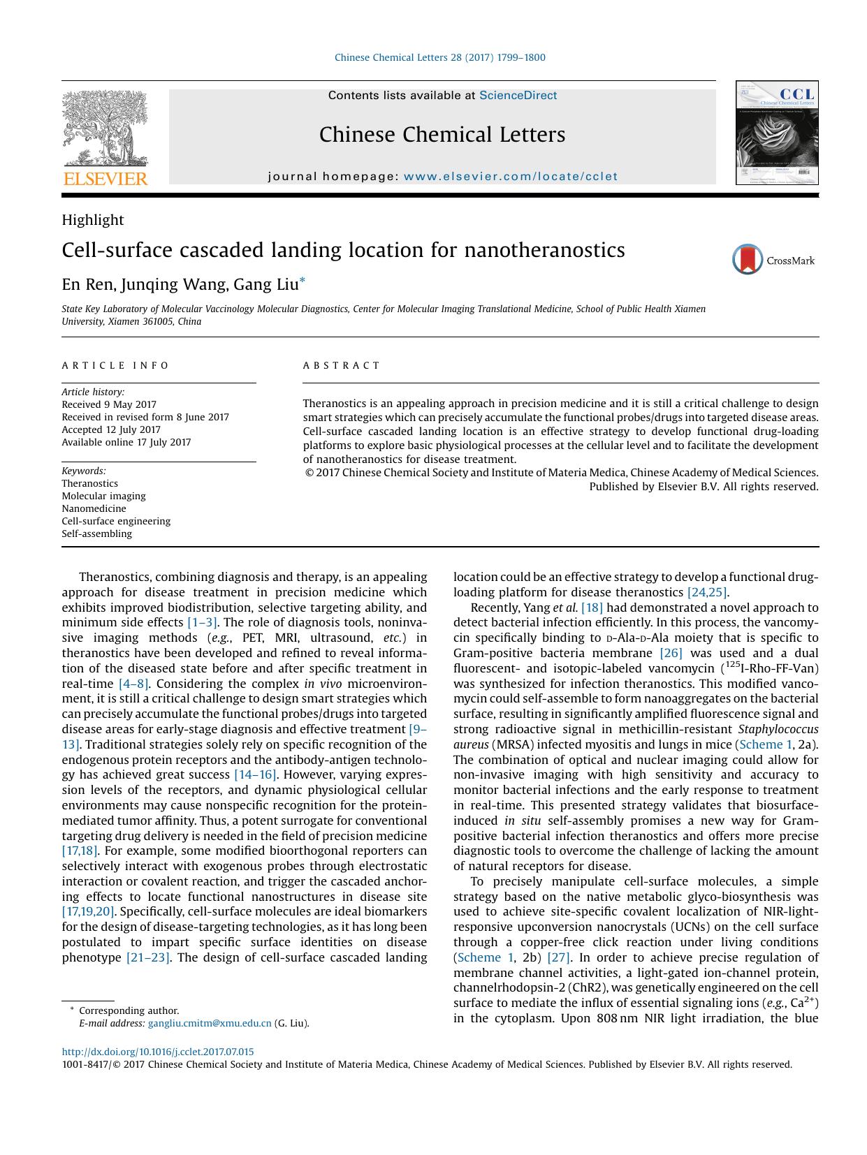 Cell-surface cascaded landing location for nanotheranostics by En Ren & Junqing Wang & Gang Liu