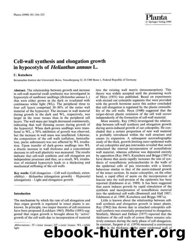 Cell-wall synthesis and elongation growth in hypocotyls of Helianthus annuus L. by Unknown